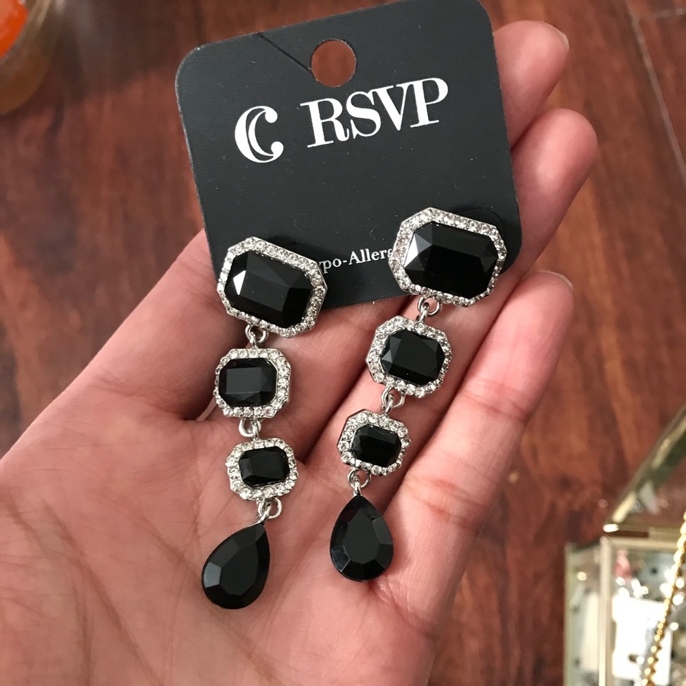 Black Stone Dangly Earrings